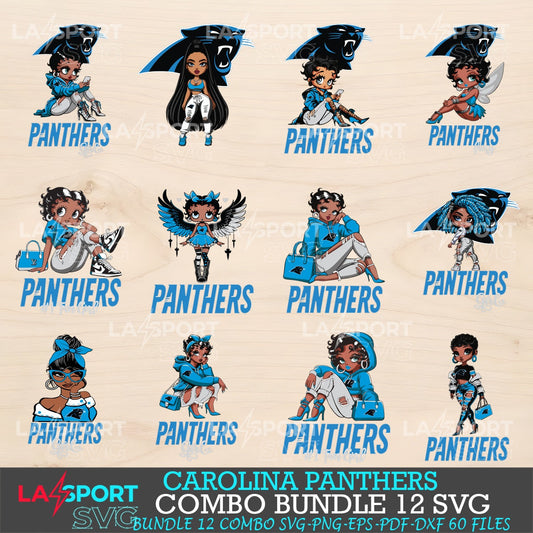 Carolina Panthers Bundle Beautiful Black Girl NFL Fans SVG For Cricut, silhouette, Laser Cut