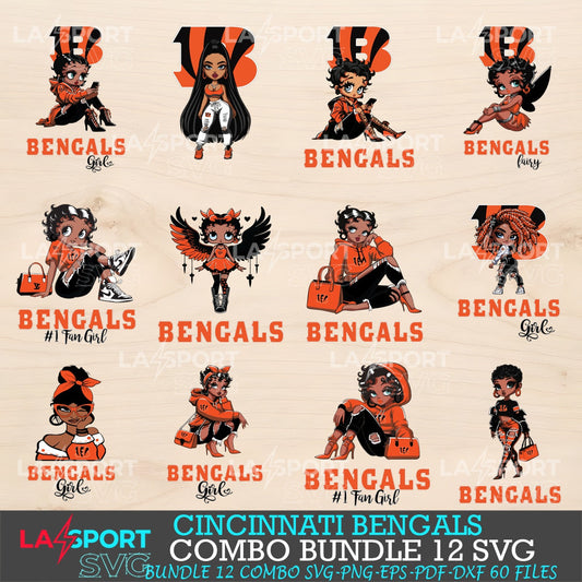Cincinnati Bengals Bundle Beautiful Black Girl NFL Fans SVG For Cricut, silhouette, Laser Cut