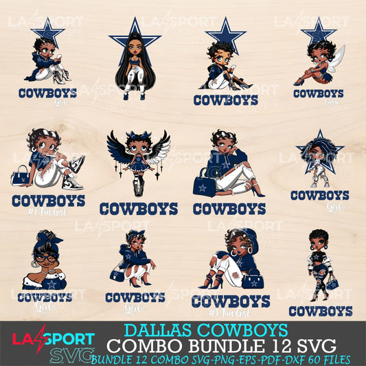 Dallas Cowboys Bundle Beautiful Black Girl NFL Fans SVG For Cricut, silhouette, Laser Cut
