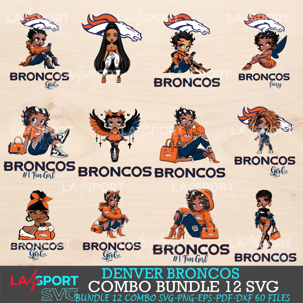 Denver Broncos Bundle Beautiful Black Girl NFL Fans SVG For Cricut, silhouette, Laser Cut