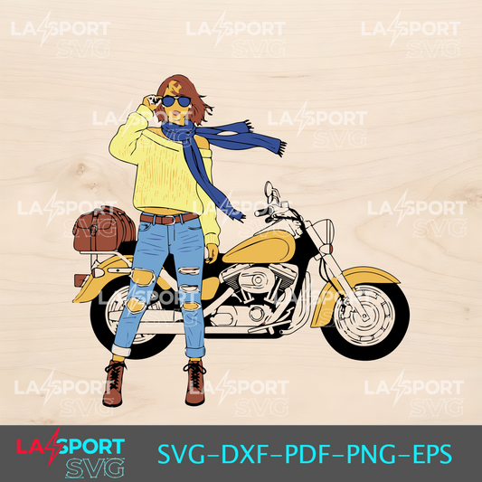 Woman with Motorcycle SVG - Cricut Ready Design