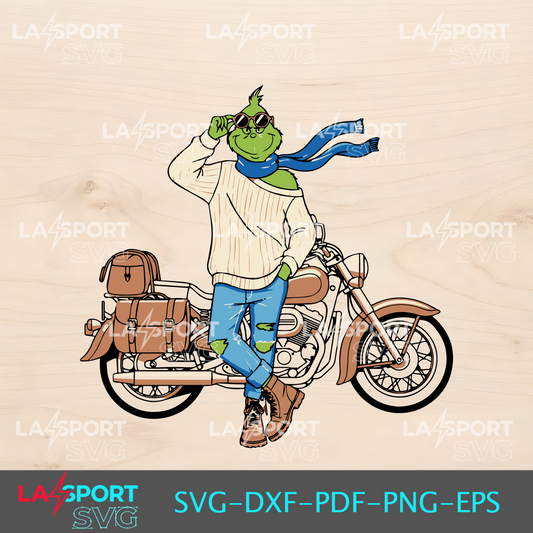Grinch riding a motorcycle SVG for Cricut - perfect for Christmas crafts
