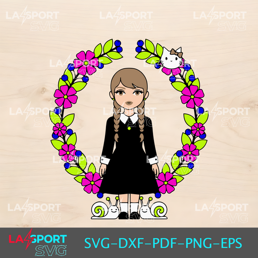 Wednesday Addams and Kitty Cat SVG for Cricut