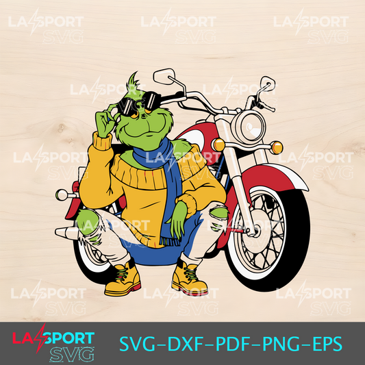 Grinch riding a motorcycle SVG for Cricut - Perfect for holiday crafting!