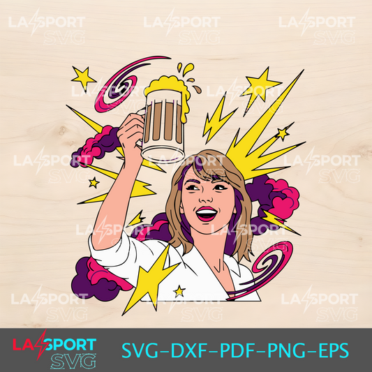 Girl Holding Beer Pop Art SVG - Cricut Ready