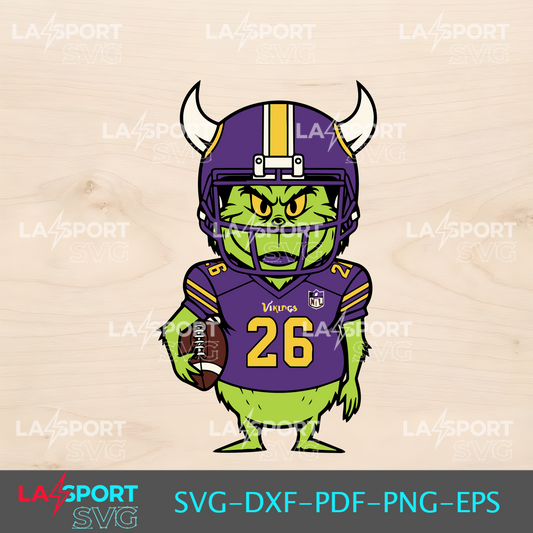 Grinch wearing a Vikings football helmet SVG for Cricut