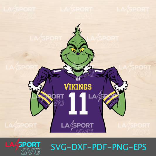 Grinch Vikings Jersey SVG - Perfect for Cricut crafts, featuring the Grinch in a Vikings jersey.