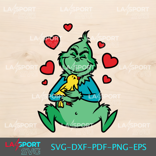 Grinch holding a bird with hearts SVG - Perfect for Cricut projects