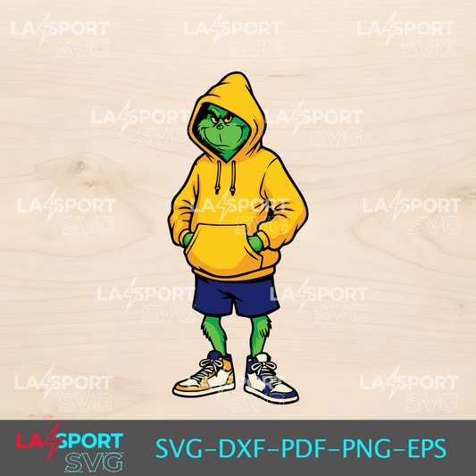 Grinch wearing a hoodie and sneakers, SVG file
