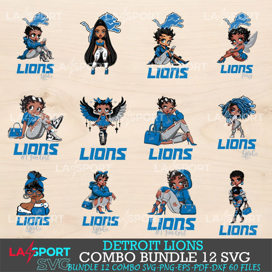 Detroit Lions Bundle Beautiful Black Girl NFL Fans SVG For Cricut, silhouette, Laser Cut