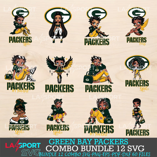 Green Bay Packers Bundle Beautiful Black Girl NFL Fans SVG For Cricut, silhouette, Laser Cut