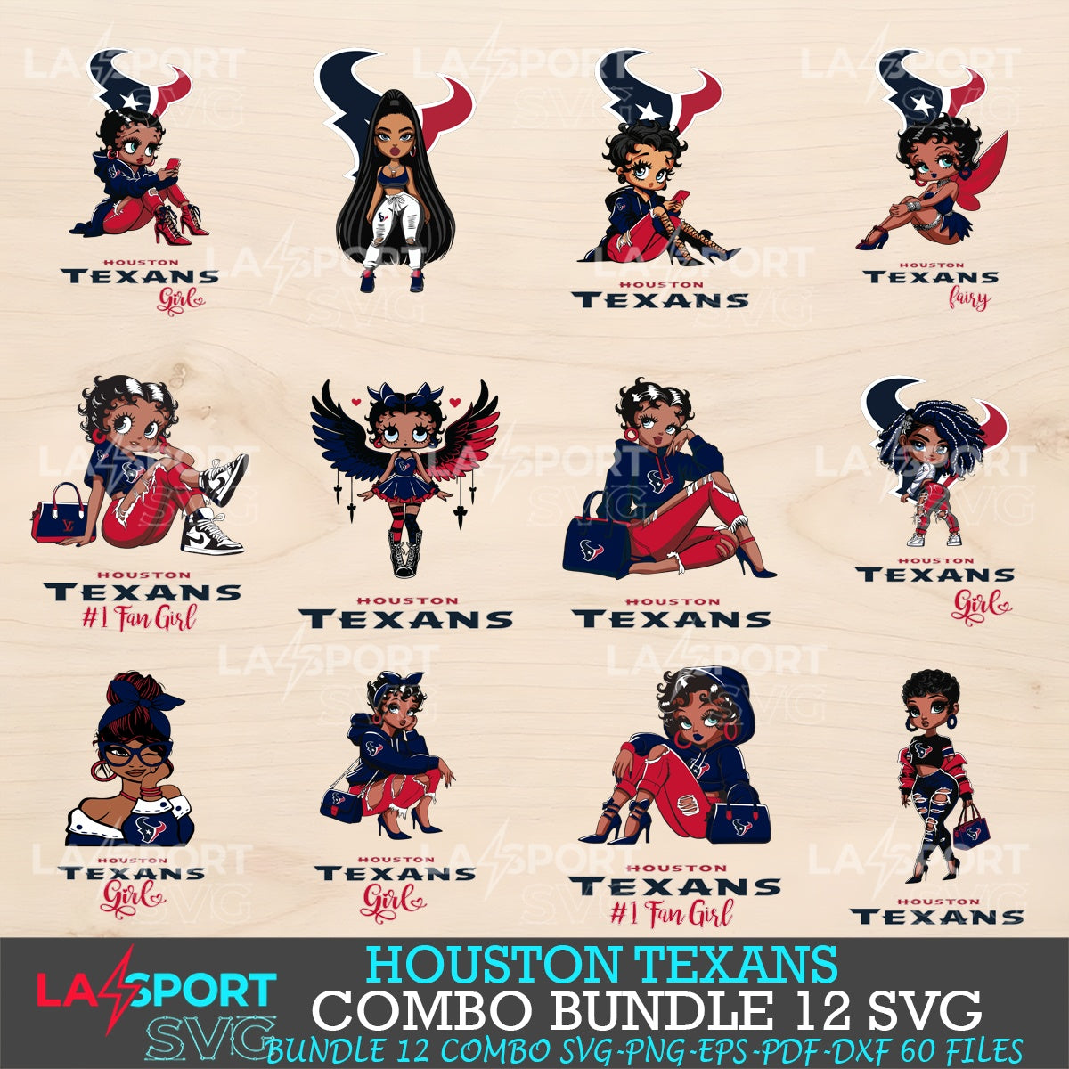 Houston Texans Bundle Beautiful Black Girl NFL Fans SVG For Cricut, silhouette, Laser Cut