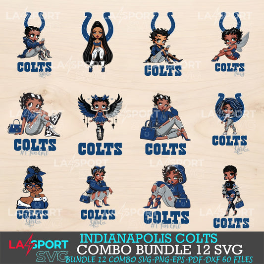 Indianapolis Colts Bundle Beautiful Black Girl NFL Fans SVG For Cricut, silhouette, Laser Cut