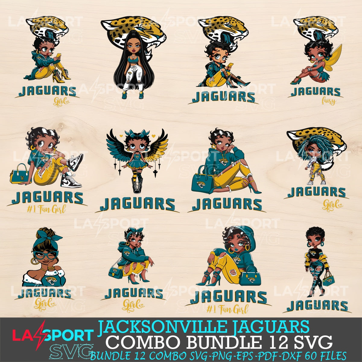 Jacksonville Jaguars Bundle Beautiful Black Girl NFL Fans SVG For Cricut, silhouette, Laser Cut