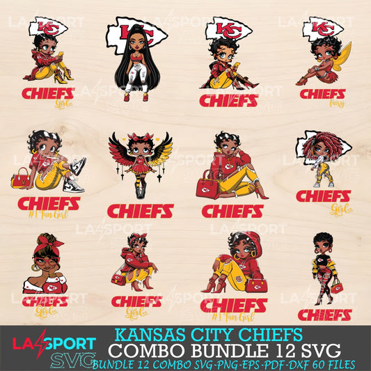 Kansas City Chiefs Bundle Beautiful Black Girl NFL Fans SVG For Cricut, silhouette, Laser Cut