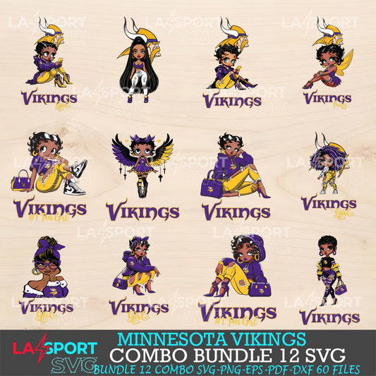 Minnesota Vikings Bundle Beautiful Black Girl NFL Fans SVG For Cricut, silhouette, Laser Cut
