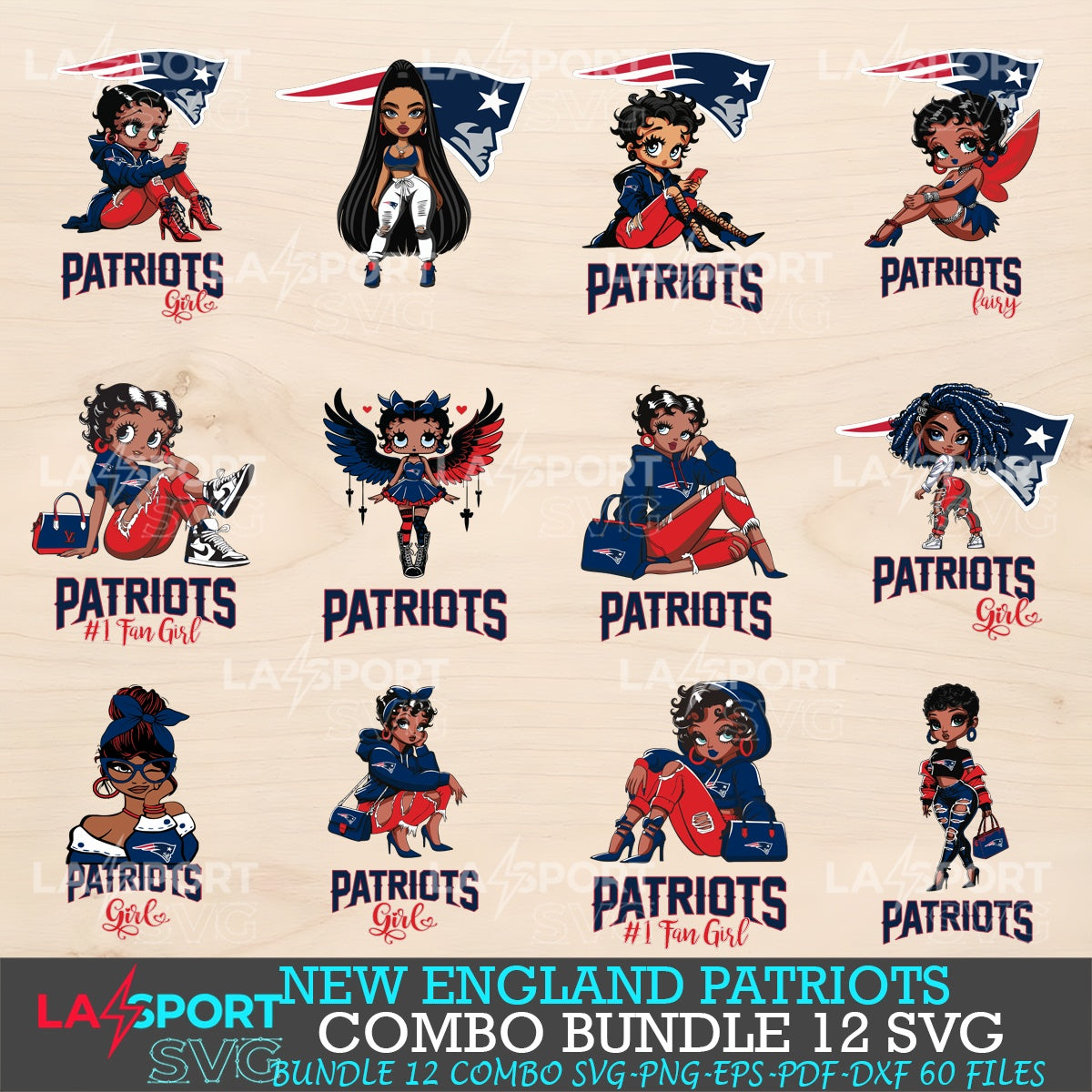 New England Patriots Bundle Beautiful Black Girl NFL Fans SVG For Cricut, silhouette, Laser Cut