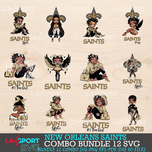 New Orleans Saints Bundle Beautiful Black Girl NFL Fans SVG For Cricut, silhouette, Laser Cut