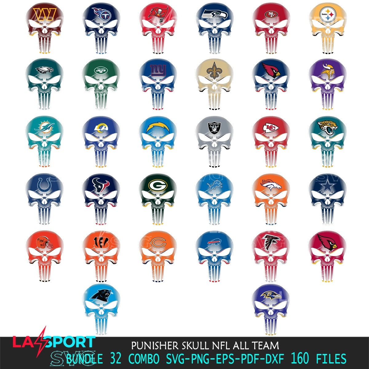 Custom design featuring Punisher Skull NFL All Team as a printable vector design for sublimation and crafts