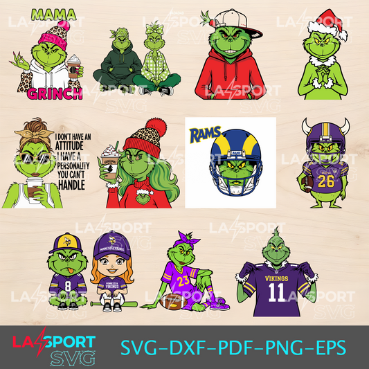 Grinch characters and teams SVG for Cricut